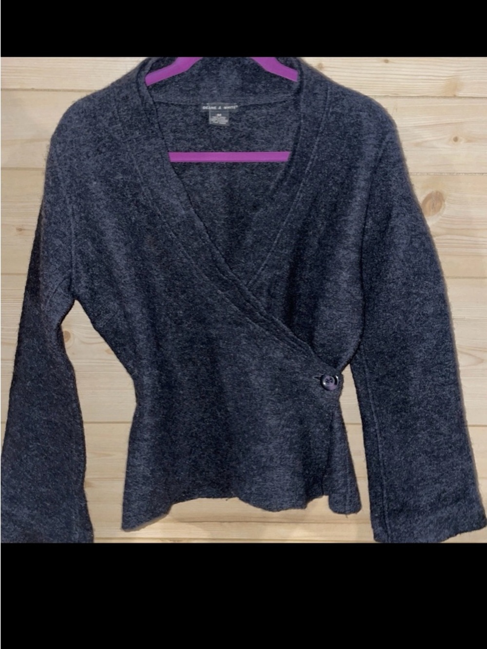 Deane & White WMNS M Dark Gray Wrap Cardigan Sweater with Side‎ Button 100% wool